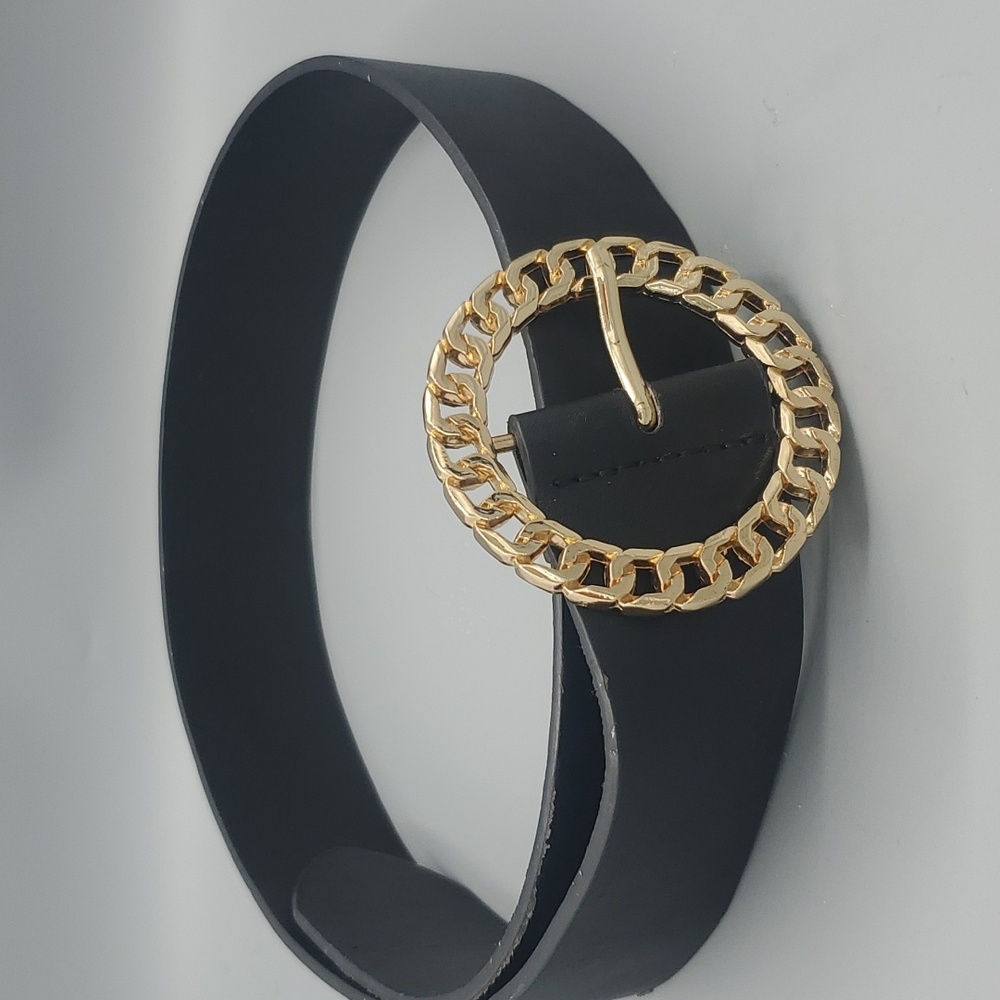 Black Belt Gold Chain Buclke Size S/M 2" wide